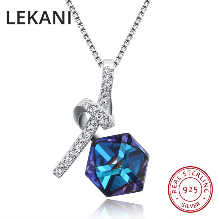 New Design Square Bead Crystal From SWAROVSKI Pendants Necklaces Chic S925 Silver Chain Necklace For Women Fine Jewelry