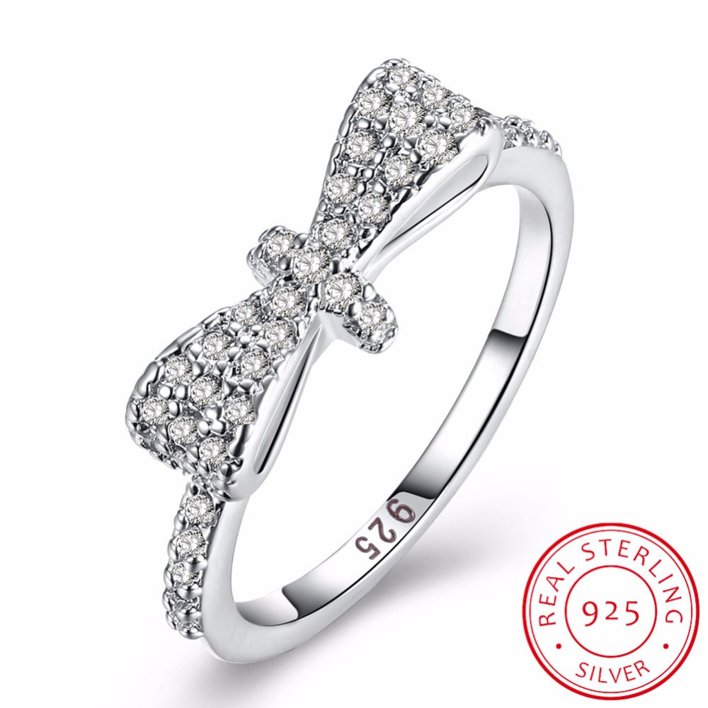 New Elegant Bow Ring 925 Sterling Silver Micro Inl Cubic Zirconia Ring Lovers Jewelry Accessories Ring for Girl