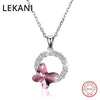 Original Crystals From Swarovski Butterfly Circle Pendant Necklaces S925 Silver Fine Jewelry For Women Girls Christmas
