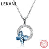 Original Crystals From Swarovski Butterfly Circle Pendant Necklaces S925 Silver Fine Jewelry For Women Girls Christmas
