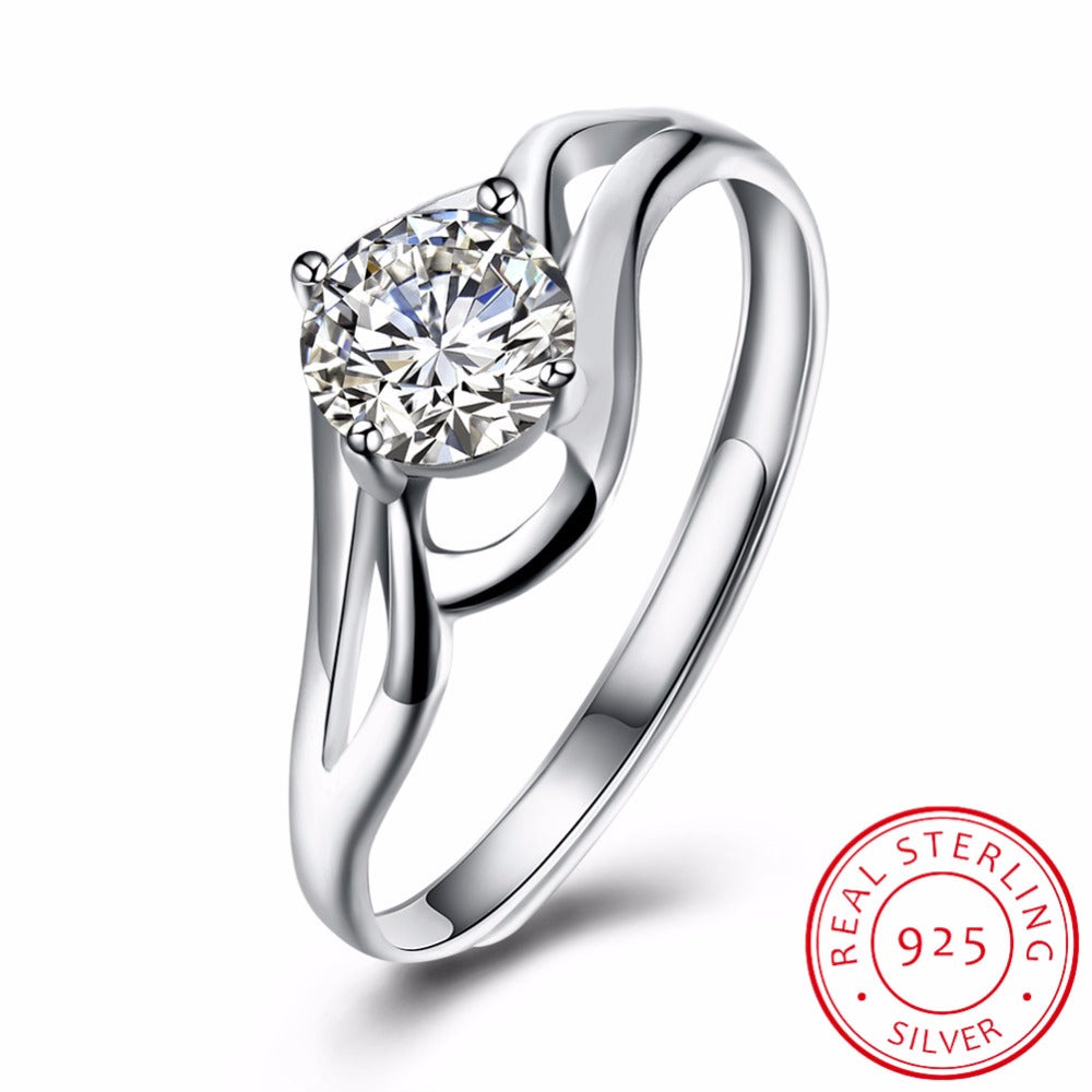 Predestined Classic 4 Claw Engagement Sterling Silver Ring 6mm Clear Bright Cubic Zirconia S925 Women Silver Jewelry