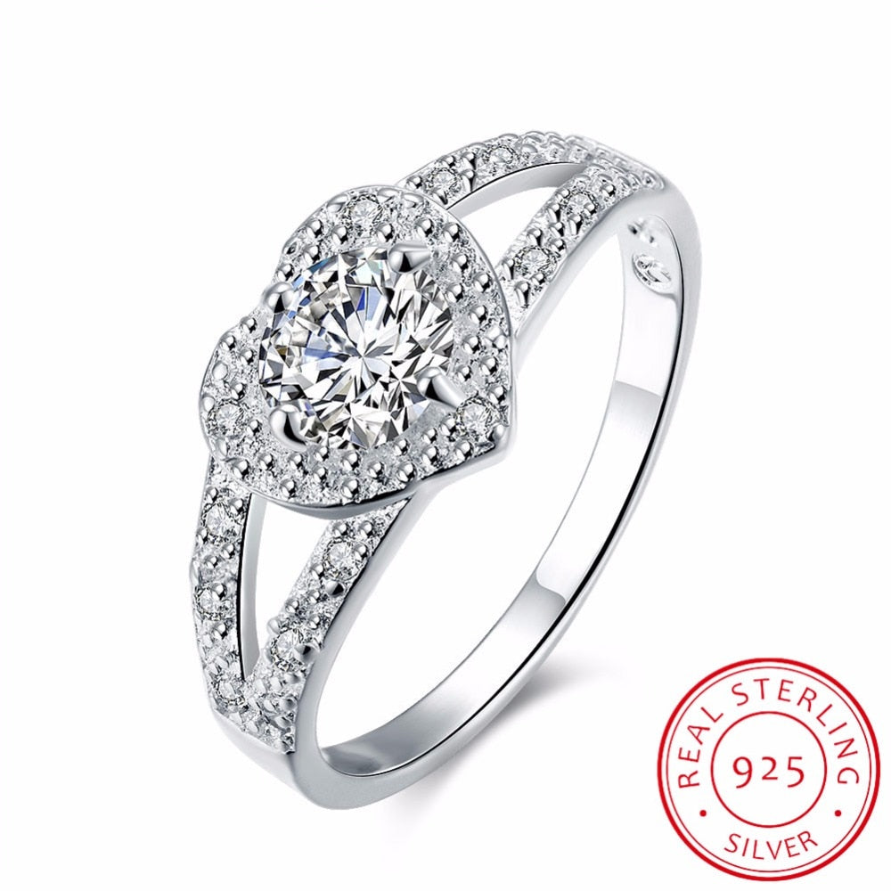 Real 925 Sterling Silver Heart Ring 5A CZ Zirconia Wedding Jewelry brand Engagement Hearts Rings for Women Gift