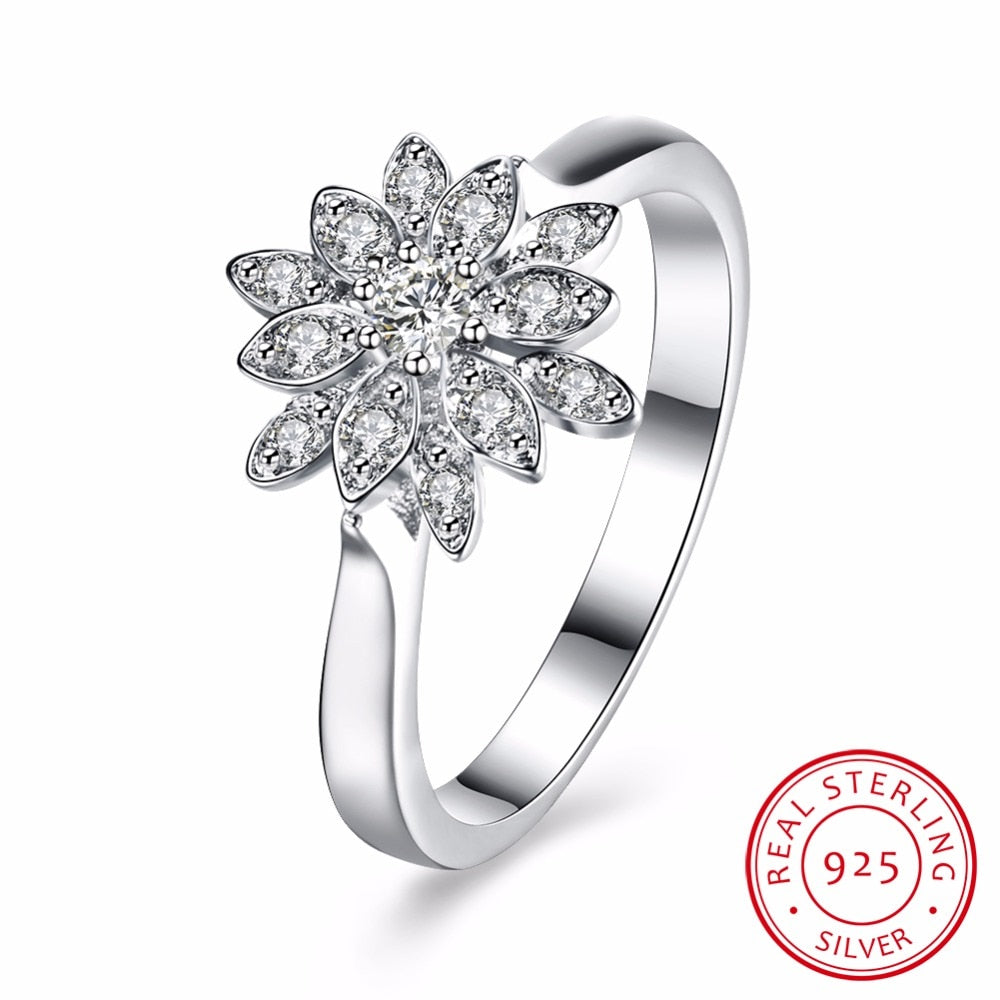 Real 925 Sterling Silver Pave Tiny CZ Fine Jewelry Flower Ring Lotus Whispers Rings for Women Bijoux
