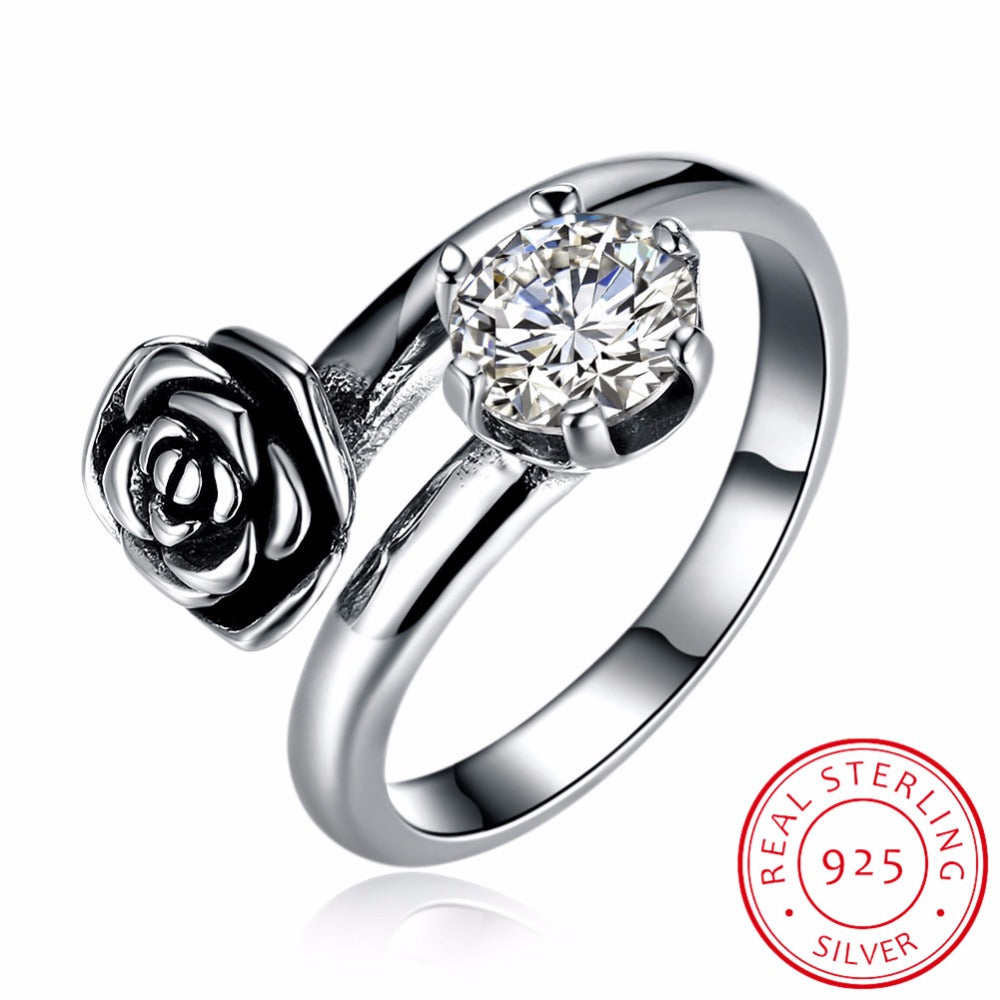 Real 925 Sterling Silver Rings Rose Flower Shape Fashion Radiant Elegance Finger Rings Bijoux Wedding,Mother Day's Gifts