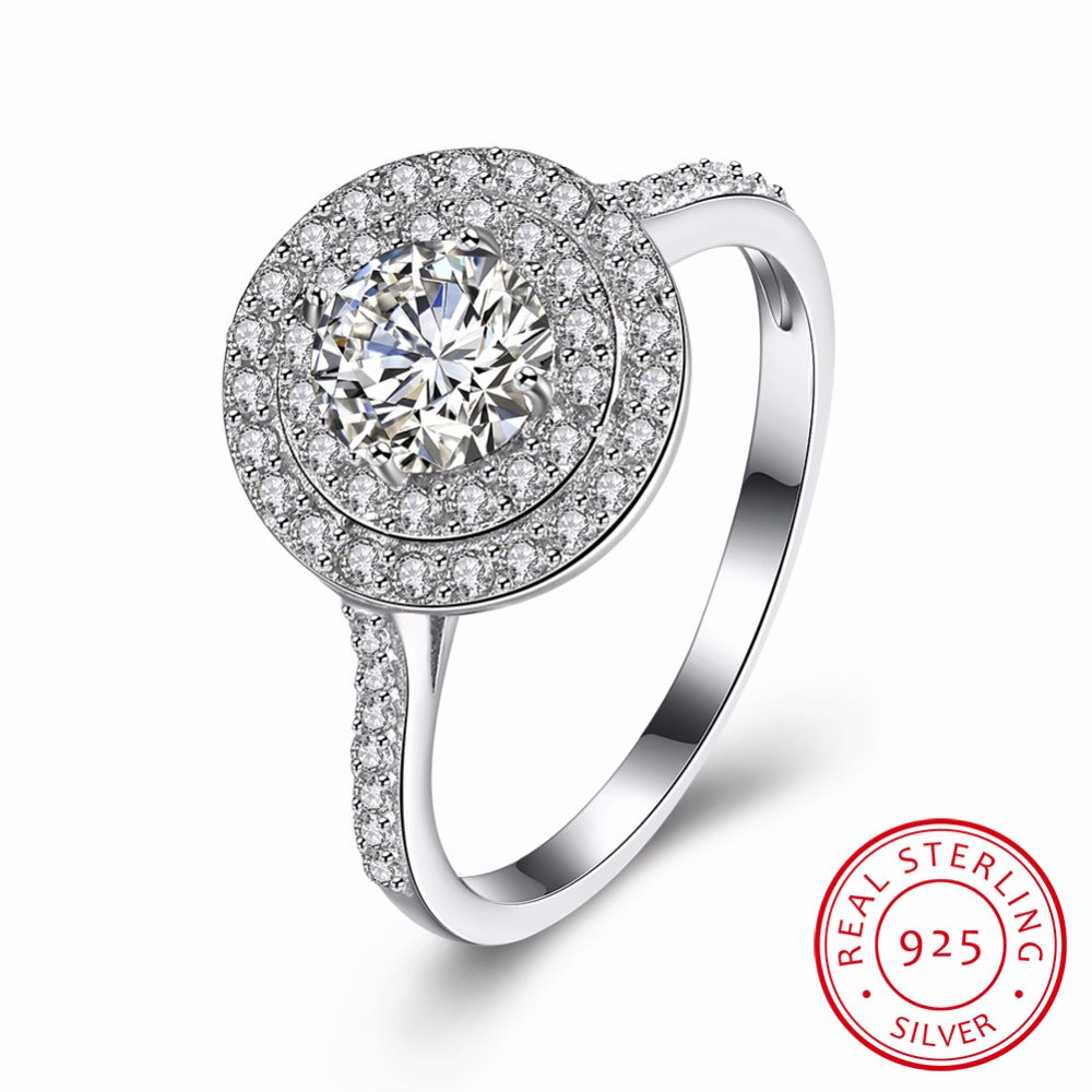 Real Solid 925 Sterling Silver Engagement Ring 4 Carat Cubic Zirconia CZ Wedding Rings for Women Fine Jewelry