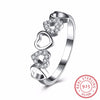 Silver Ring Women with Five heart Shape Inlaid Sparking Crystal 925 Sterling Silver Lady Wedding Fine Jewelry