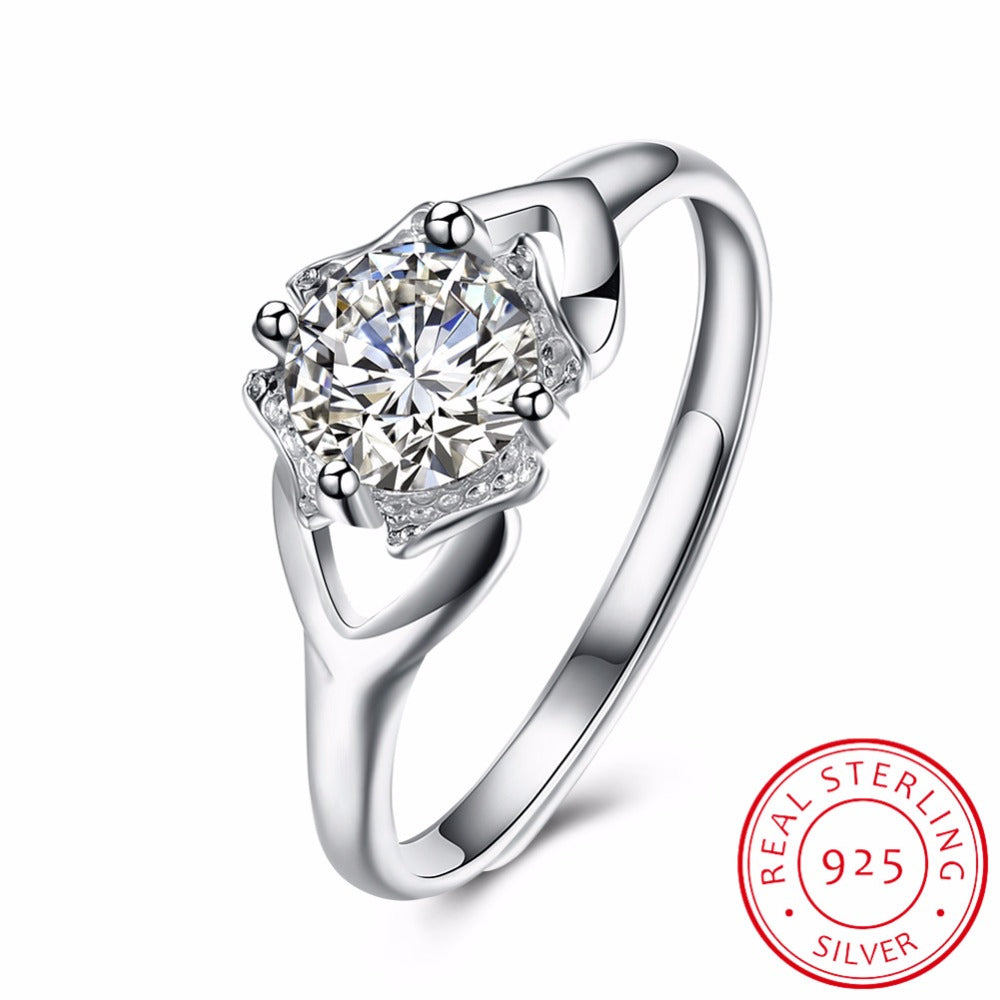 Solid 925 Sterling Silver Female Adjustable Ring Flowers Party Jewelry CZ Fashion Rings For Women Gift 2020