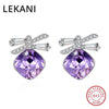 Square Crystals From Swarovski New Design 18K Gold Plated Bowknot Stud Earrings S925 Silver Jewelry For Women Girls Gifts