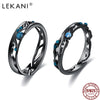 LEKANI Sterling Silver 925 Jewelry Black Rings Women Bright Cubic Zirconia Adjustable Couple Ring Vintage Bohemian Retro Gift