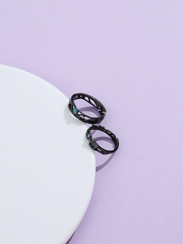 LEKANI Sterling Silver 925 Jewelry Black Rings Women Bright Cubic Zirconia Adjustable Couple Ring Vintage Bohemian Retro Gift