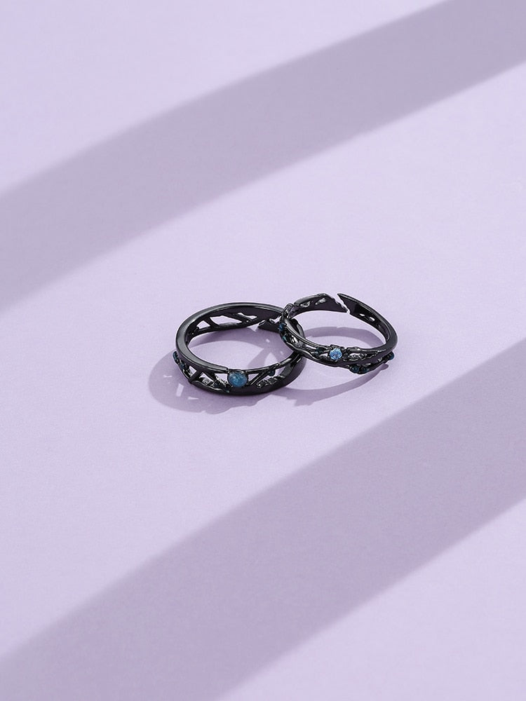 LEKANI Sterling Silver 925 Jewelry Black Rings Women Bright Cubic Zirconia Adjustable Couple Ring Vintage Bohemian Retro Gift