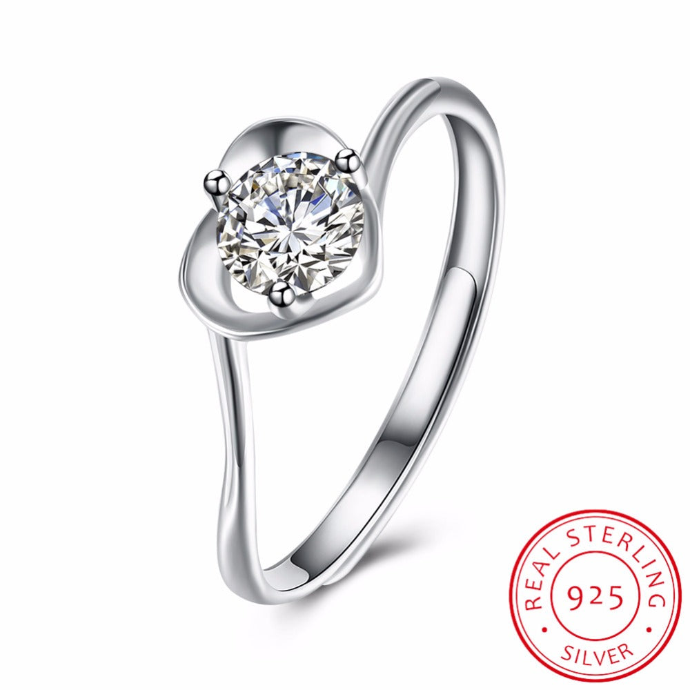 Wedding Fine Jewelry 925 Sterling Silver Heart Zirconia Adjustable Love Rings For Women Gift for Bridesmaids