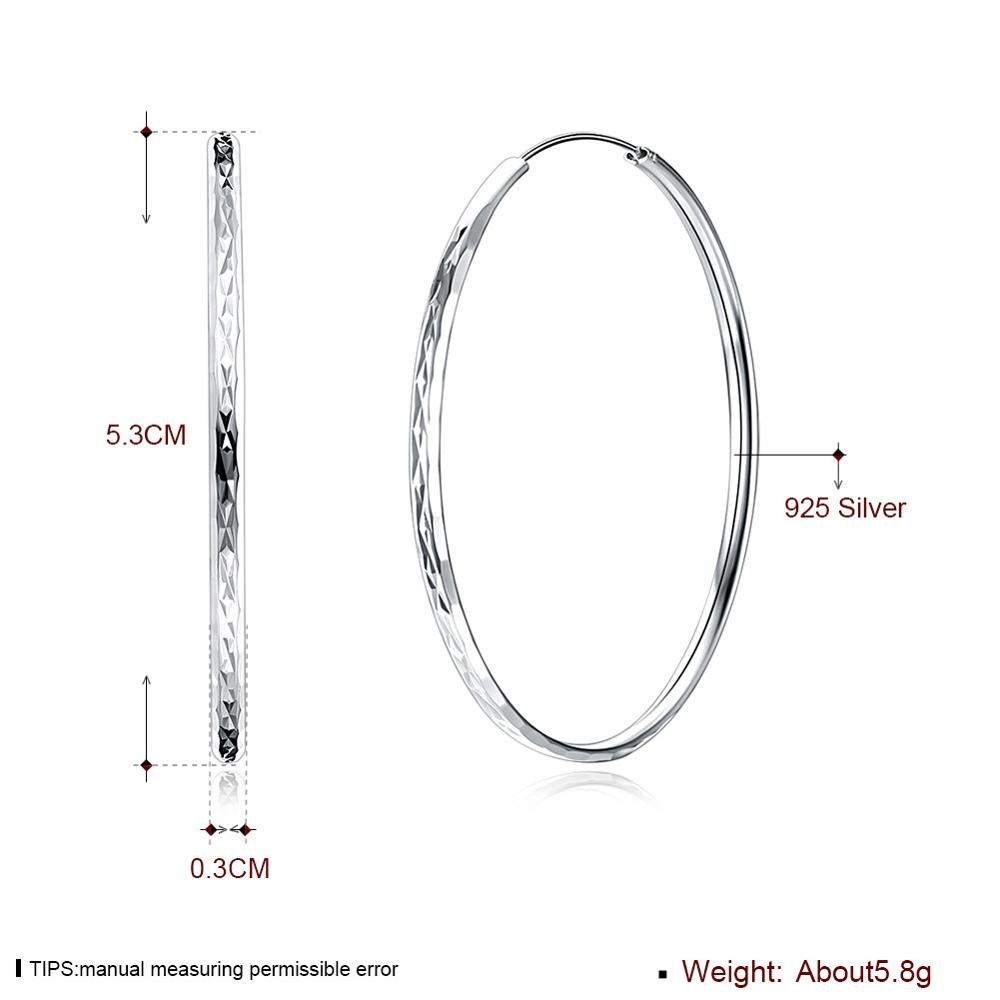 Women Real 925 Sterling Silver Big Hoop Earring 53mm Round Circle Loop Simple Silver Hoop Earrings Fine Jewelry