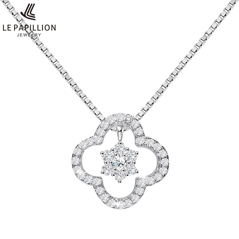 LEPAPILLION Real 925 Sterling Silver Necklace For Women Fine Jewelry Classic Zircon Four Leaf Clover Pendant Necklace Collares