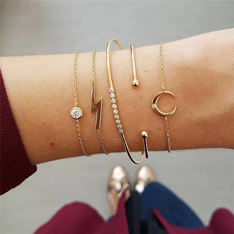 LETAPI 2021   Gold Color Opening Bracelets Bangles Crystal Butterfly Heart Cherry Letter Wedding Bangle for Women