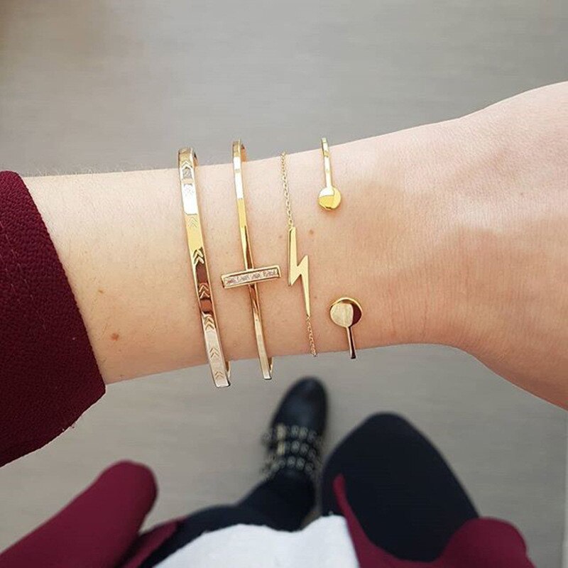 LETAPI 2021   Gold Color Opening Bracelets Bangles Crystal Butterfly Heart Cherry Letter Wedding Bangle for Women