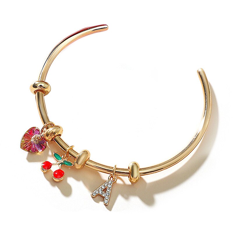 LETAPI 2021   Gold Color Opening Bracelets Bangles Crystal Butterfly Heart Cherry Letter Wedding Bangle for Women