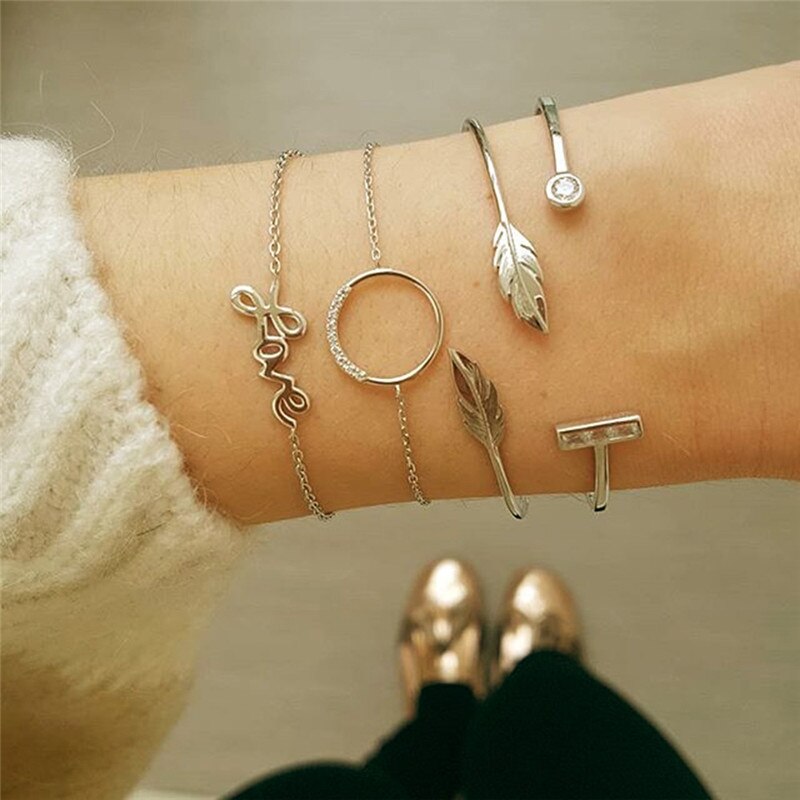 LETAPI 2021   Gold Color Opening Bracelets Bangles Crystal Butterfly Heart Cherry Letter Wedding Bangle for Women
