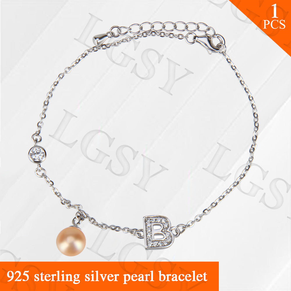 Fashion jewelry Letter B shape sterling silver bracelet with 7-8 akoya pearls for elegant wearing