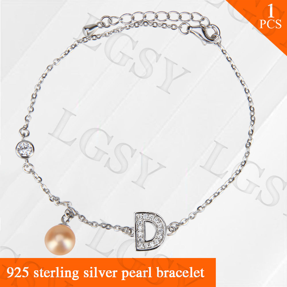 Fashion jewelry Letter D shape sterling silver bracelet with 7-8 akoya pearls for elegant wearing