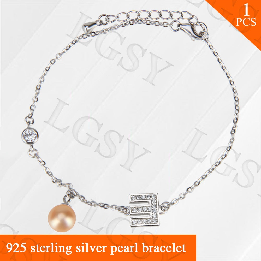 Fashion jewelry Letter E shape sterling silver bracelet with 7-8 akoya pearls for elegant wearing