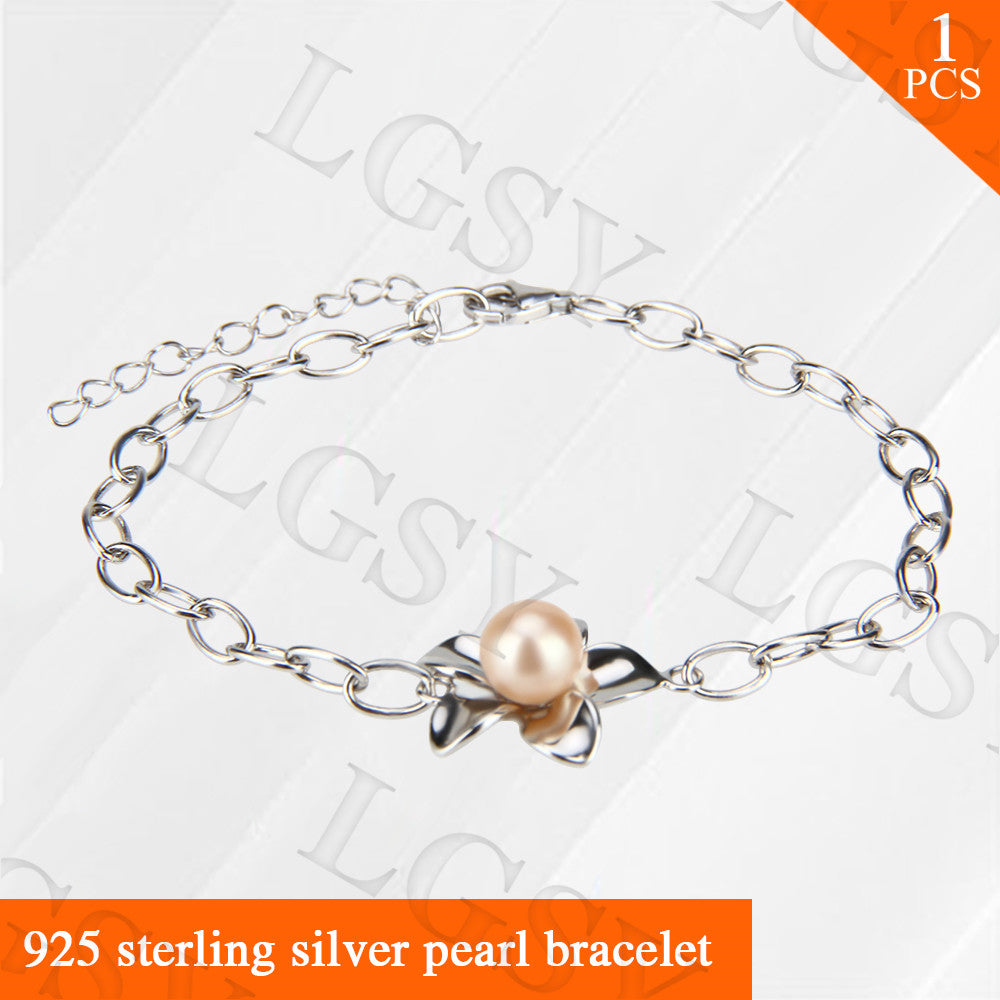 Fashion jewelry nice Flower shape sterling silver bracelet with 7-8 akoya pearls for elegant wearing