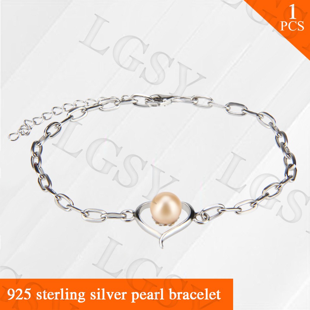Fashion jewelry nice Heart shape sterling silver bracelet with 7-8 akoya pearls for elegant wearing