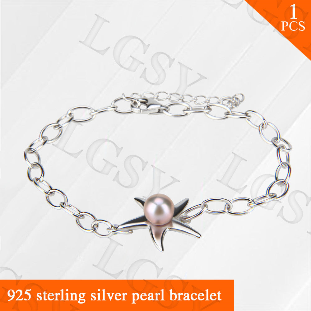 Fashion jewelry nice Star shape sterling silver bracelet with 7-8 akoya pearls for elegant wearing