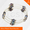 elegant jewelry adjustable silver plated multi row bracelet round purple pearls wrap bangle bracelet 2pcs