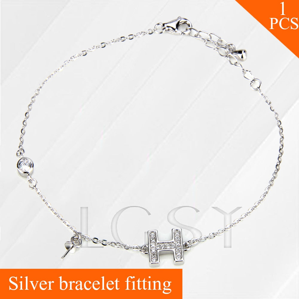 letter H 925 sterling silver bracelet accessory for women DIY charms bracelet jewelry, can stick pearl on
