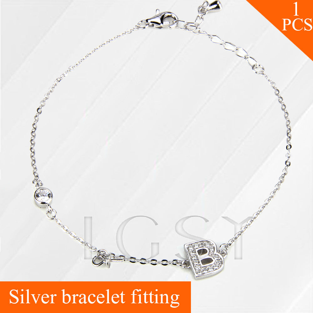 lobster clasp 925 sterling silver bracelet accessory for women DIY pearls bracelet, Letter B charm bracelet jewelry gift
