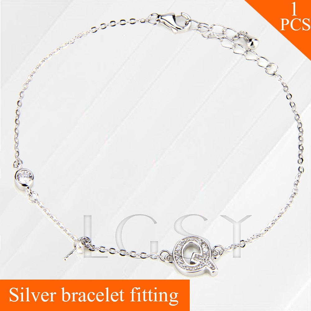 lobster clasp 925 sterling silver bracelet accessory for women DIY pearls bracelet, Letter Q charm bracelet jewelry gift