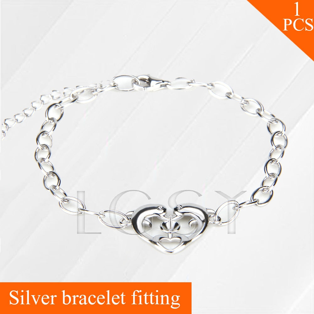 women jewelry LOVE 925 sterling silver bracelet fitting Dolphin Heart charm bracelet accessoies, for stick pearl on