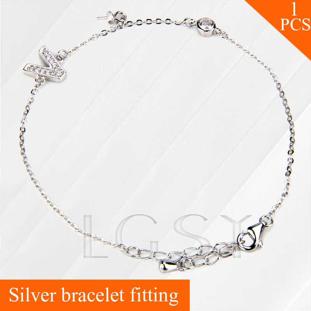 women jewelry Letter V charm bracelet fitting,925 sterling silver bracelet accessory,mounting for DIY pearl bracelet