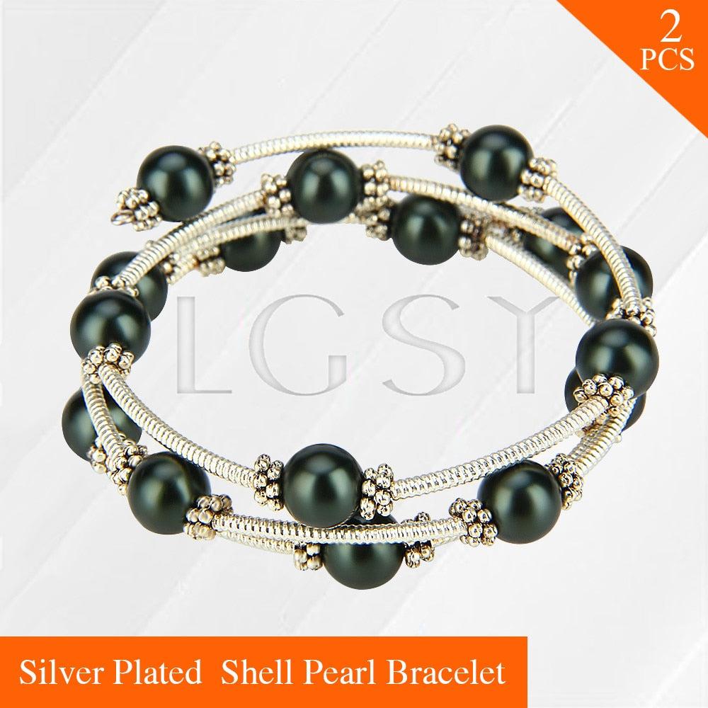 wrap bracelet adjustable black beards pearls bracelet for women 2pcs