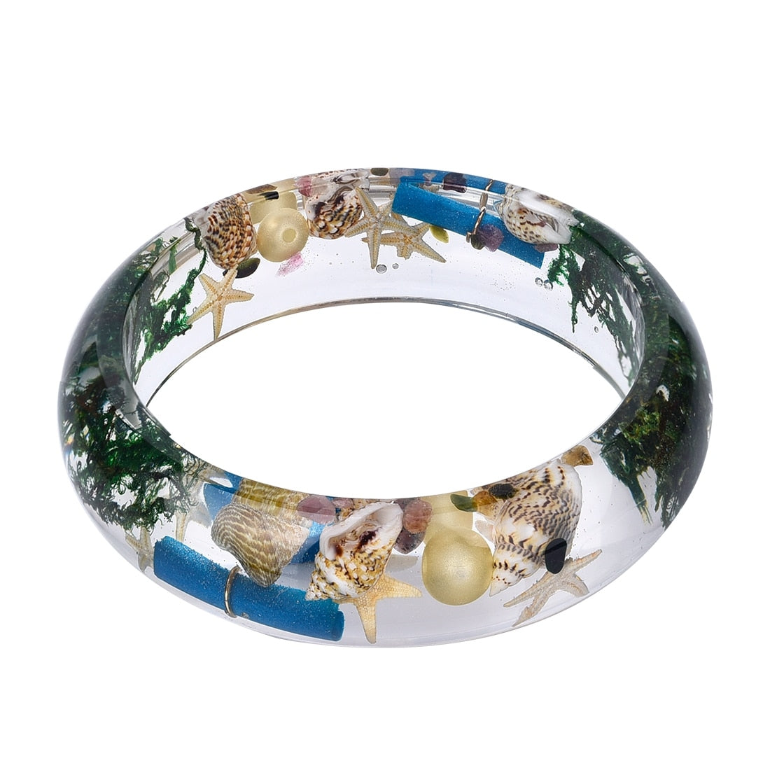 2020 Charm Bracelet Mixed Dried Flower Starfish Conch Transparent Resin Bangle Bracelet Women Jewelry Wholesale