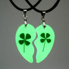 2pcs Lovers Necklace Jewelry Clover Luminous Couple Necklace Heart Shape Necklace Gifts Glowing In The Dark
