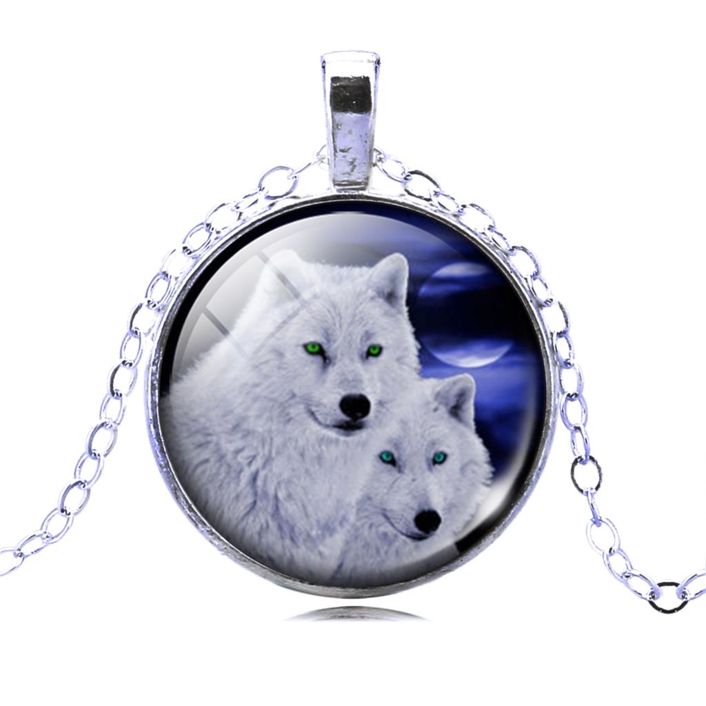 LIEBE ENGEL Silver Color Pendant Necklace Vintage Teen Wolf Picture Glass Cabochon Statement Chain Necklace Summer Style Jewelry