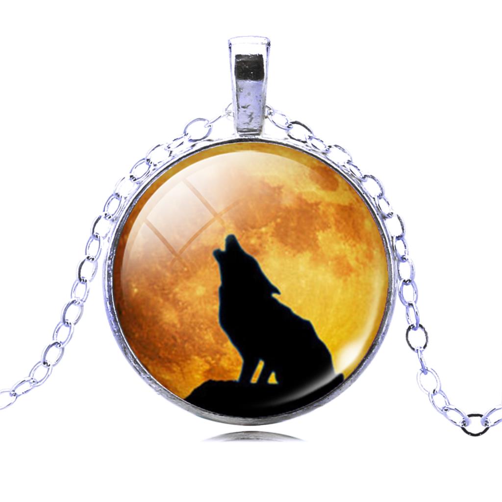 LIEBE ENGEL Silver Color Pendant Necklace Vintage Teen Wolf Picture Glass Cabochon Statement Chain Necklace Summer Style Jewelry
