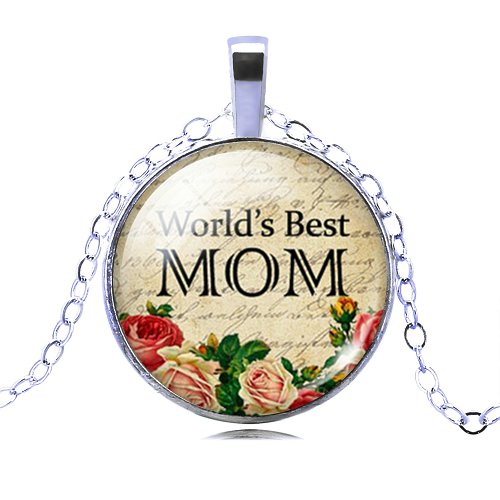 LIEBE ENGEL Vintage Mother's Day Necklace&Pendant Glass Cabochon Collares Fashion Silver Color Jewelry Bronze Statement Necklace