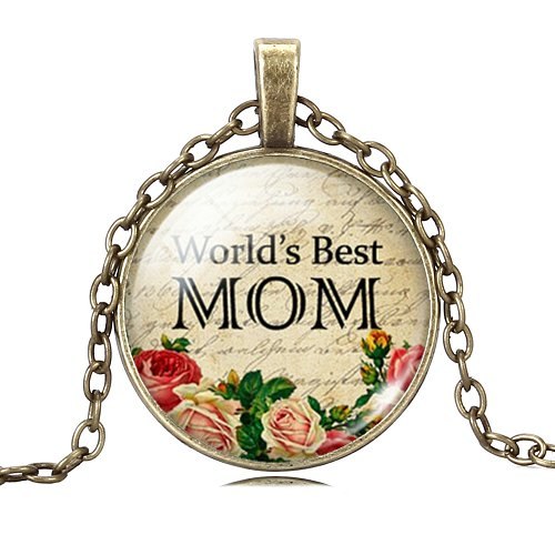 LIEBE ENGEL Vintage Mother's Day Necklace&Pendant Glass Cabochon Collares Fashion Silver Color Jewelry Bronze Statement Necklace