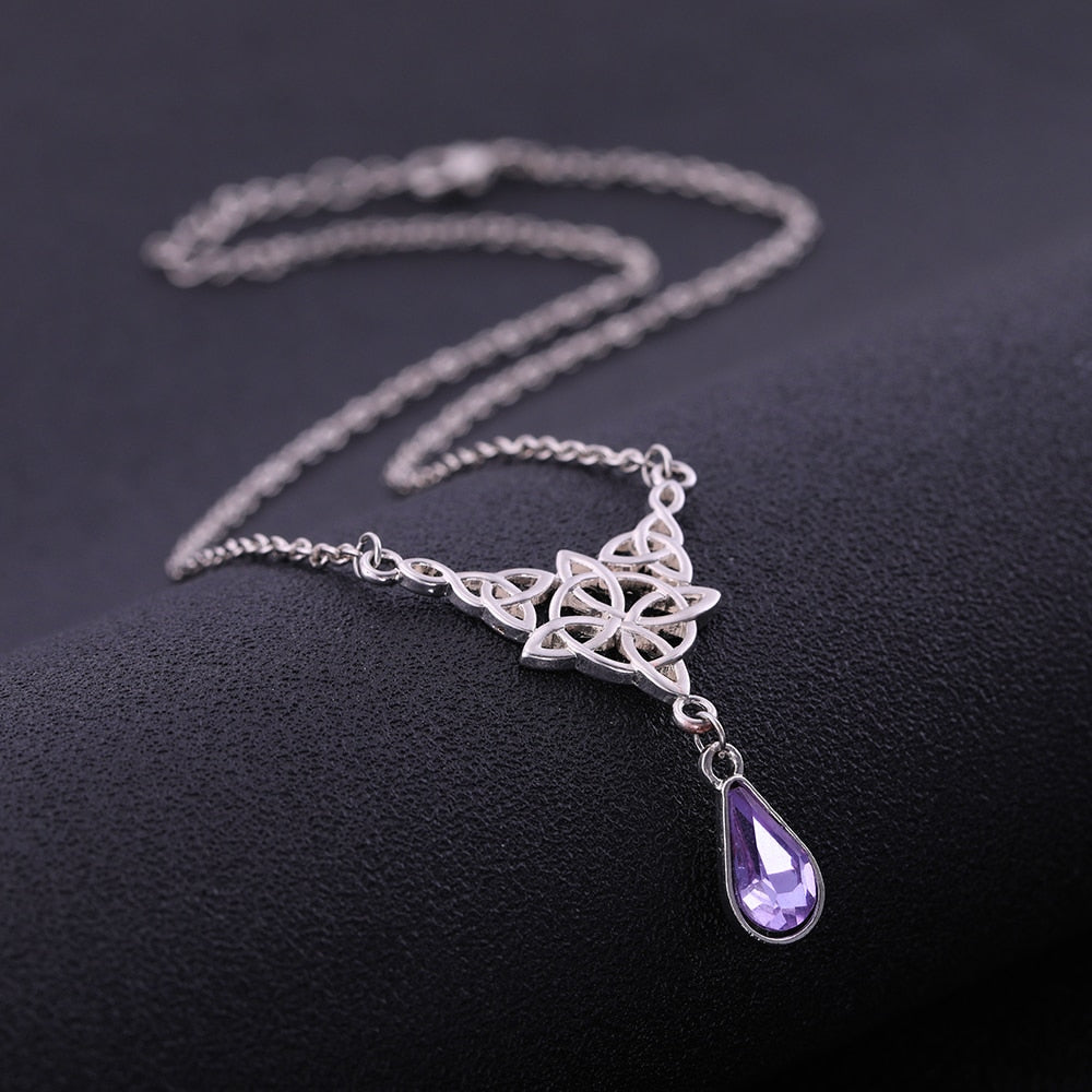 LIKGREAT Celtics Knot Wicca Triquetra Pendant Necklace Pearl Crystal Rhinestone Chain Choker Necklaces for Women Vintage Jewelry