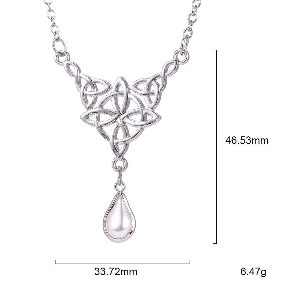 LIKGREAT Celtics Knot Wicca Triquetra Pendant Necklace Pearl Crystal Rhinestone Chain Choker Necklaces for Women Vintage Jewelry