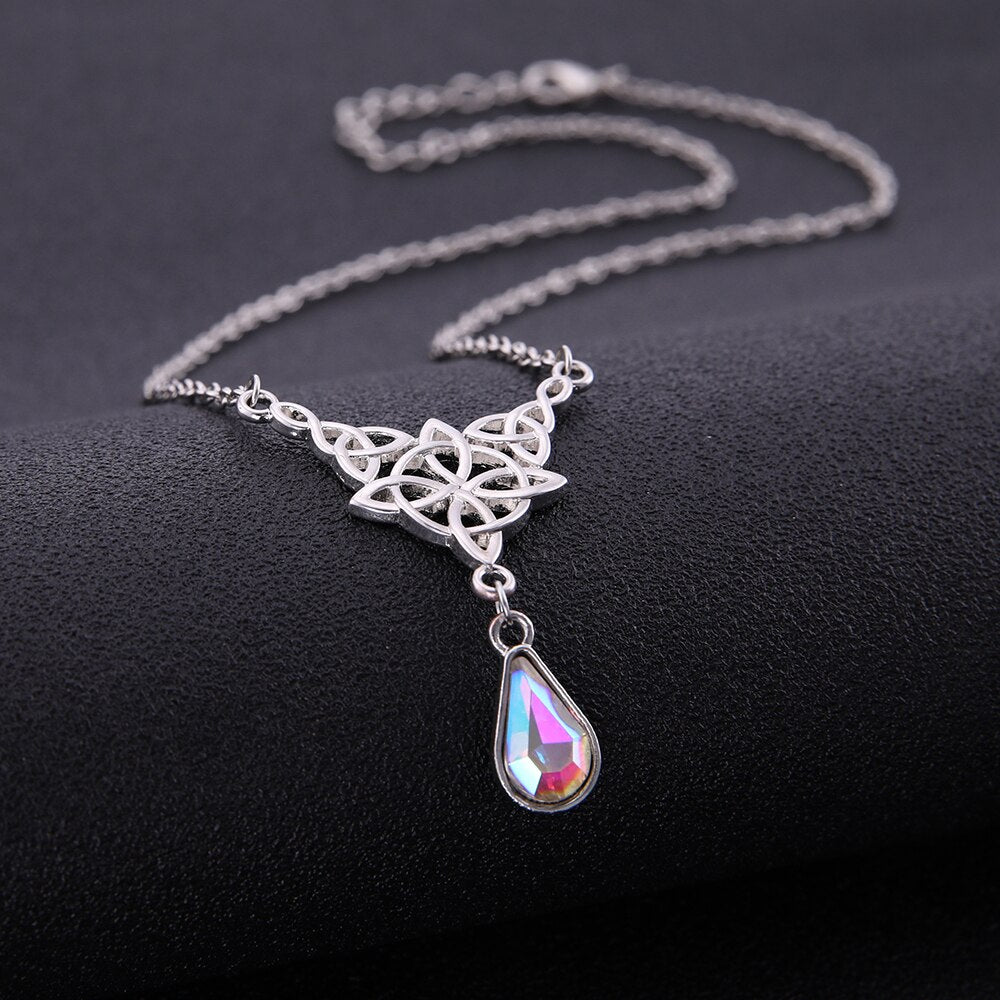 LIKGREAT Celtics Knot Wicca Triquetra Pendant Necklace Pearl Crystal Rhinestone Chain Choker Necklaces for Women Vintage Jewelry