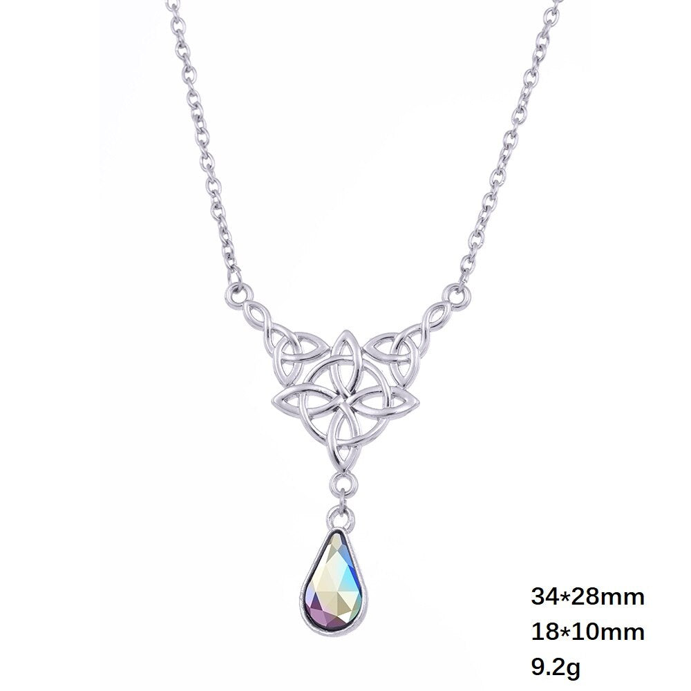 LIKGREAT Celtics Knot Wicca Triquetra Pendant Necklace Pearl Crystal Rhinestone Chain Choker Necklaces for Women Vintage Jewelry