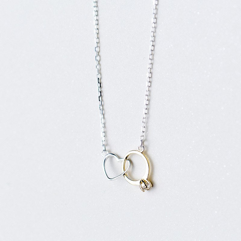 925 Sterling Silver Gold-color Heart Star Hollow Pendant Necklace For Women Female Sterling-Silver-Jewelry Chain