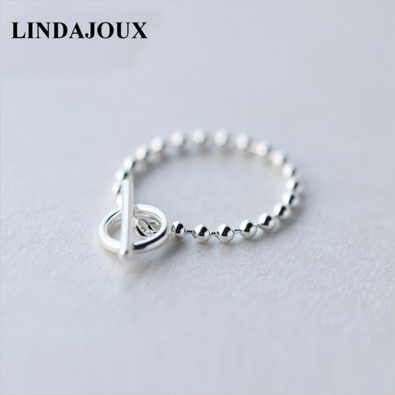 925 Sterling Silver OT Buckle Beaded Chain Ring For Women S925 Resizable Wedding Engagement Rings