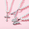 LINGXIA Pearl Necklace Inlay Zircon Butterfly Cross 26 Letters Pendant 6mm-8mm Pearl Chain Glamour Jewelry Gift to Girlfriend
