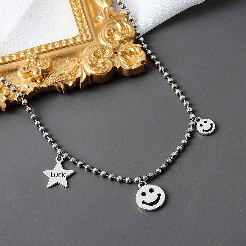 LIVVY  Silver Color  Smiling Face Necklace for Women Luck Star  Party Handmade Jewelry Accessories