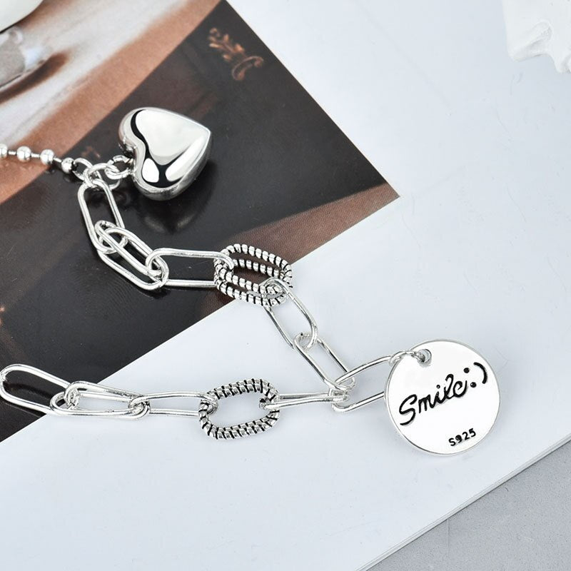 LIVVY Silver Color  Love Heart Round Disc Smile Letter Necklace For Women    Party Gifts Accessories